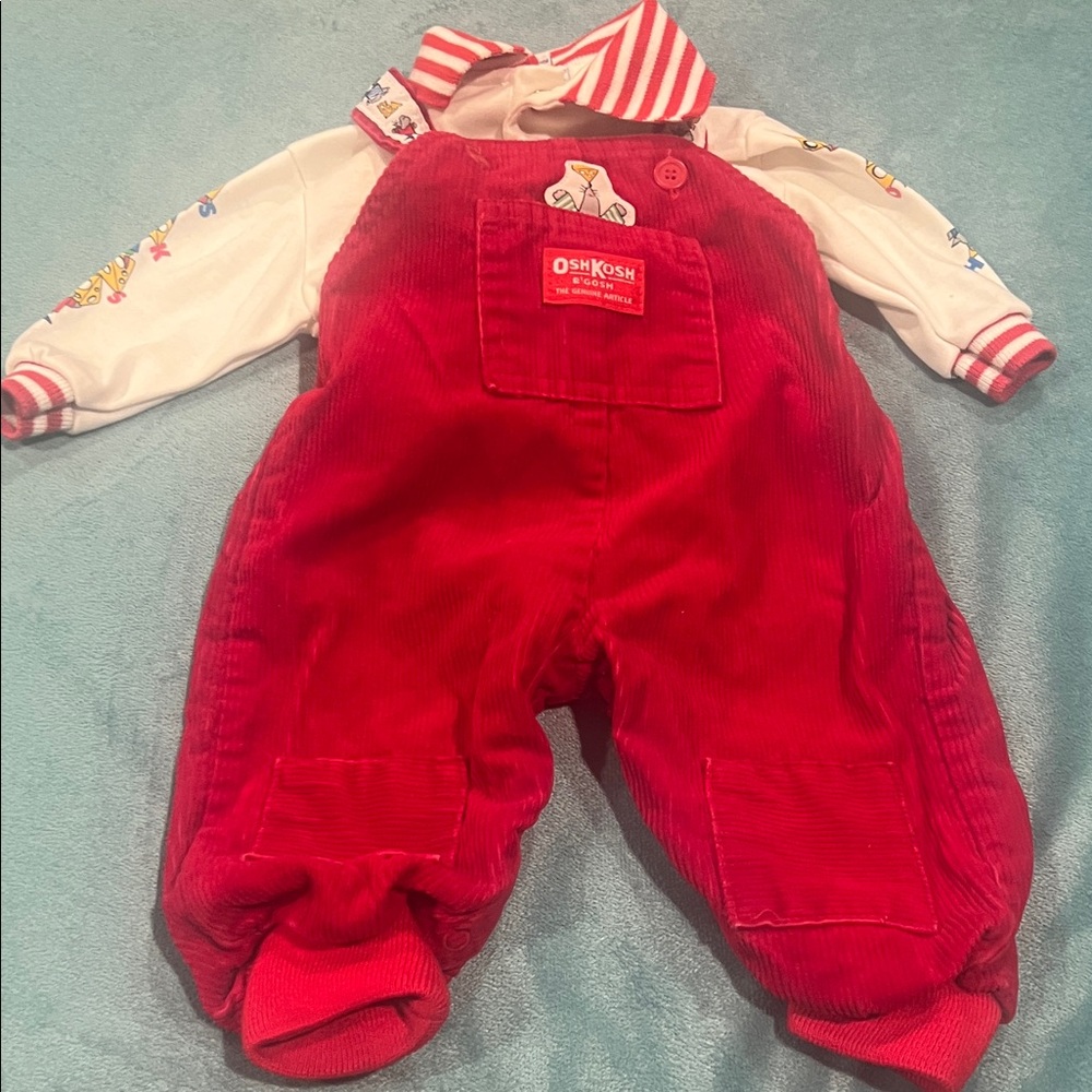 Vintage 1990 OshKosh B'gosh Red Corduroy Overalls for Kids Sz 6-9 months